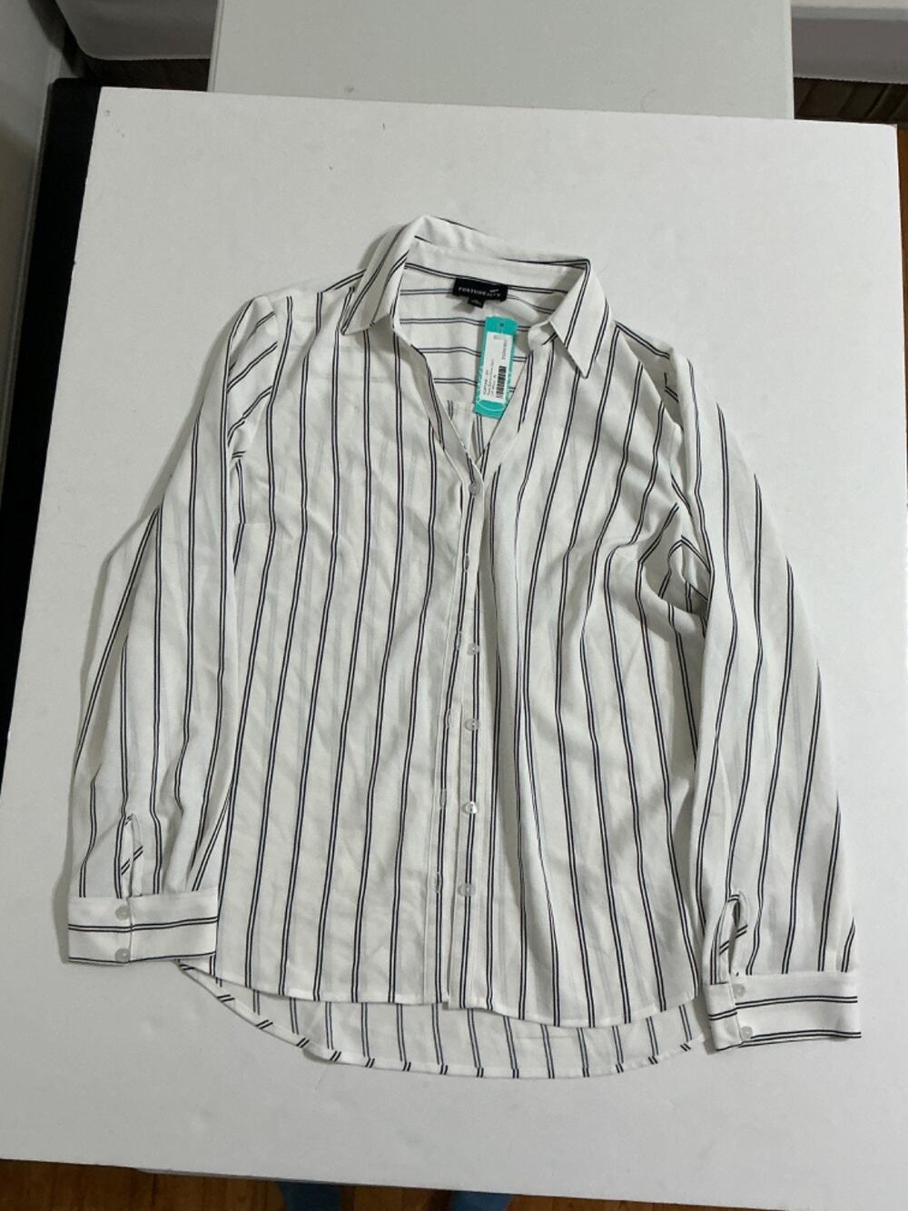 Fortune + Ivy Paula Button Down Shirt Womens XL Off-White Black Striped NWT